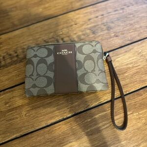 Coach Tan and Brown Signature Wristlet